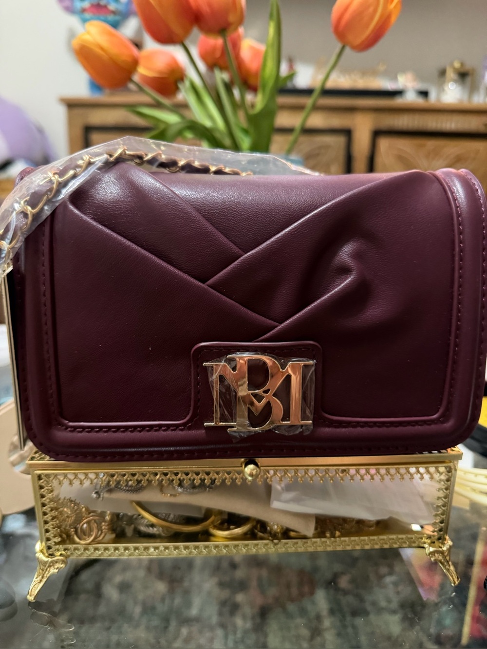 Badsley Mishka  Monogram Quilted Crossbody Bag - Burgundy